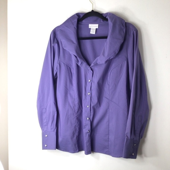 Soft Surroundings purple top large 14 button up - Picture 1 of 11